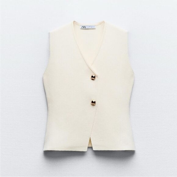 Zara gold button knit vest NWOT - Picture 2 of 5